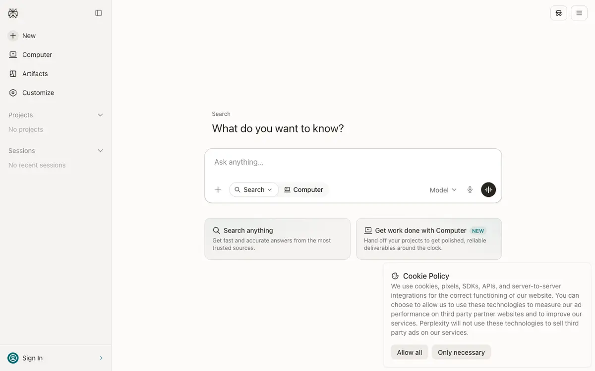Perplexity interface screenshot