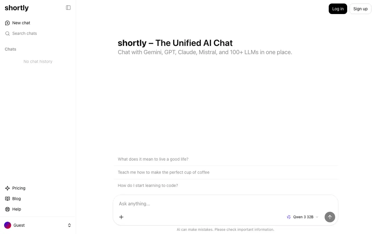 ShortlyAI interface screenshot