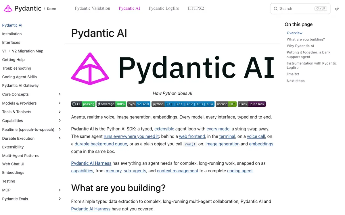PydanticAI interface screenshot