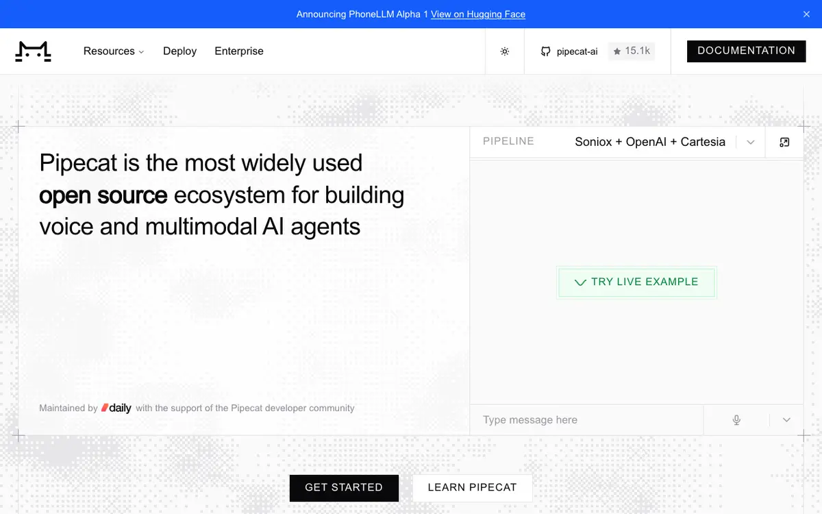Pipecat interface screenshot